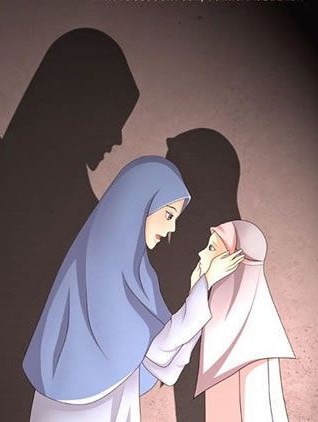 Gambar ibu dan anak kartun muslimah